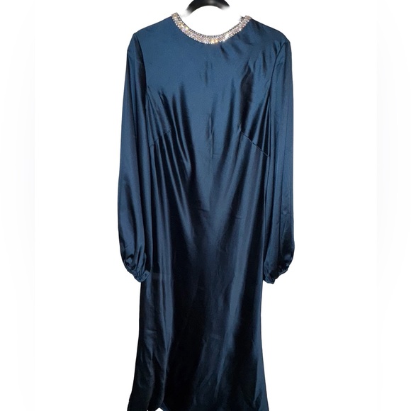 Mac Duggal Dresses & Skirts - Mac Duggal Navy Long Sleeve Dress with Embellished Neckline, like new